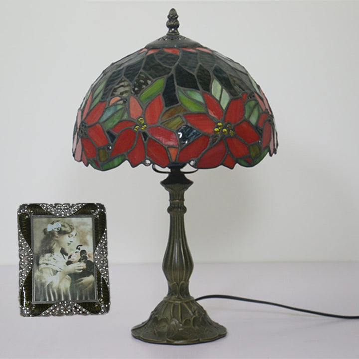 Lampe de table à 1 lumière avec dôme en vitrail Tournesol Tiffany traditionnel pour étude 