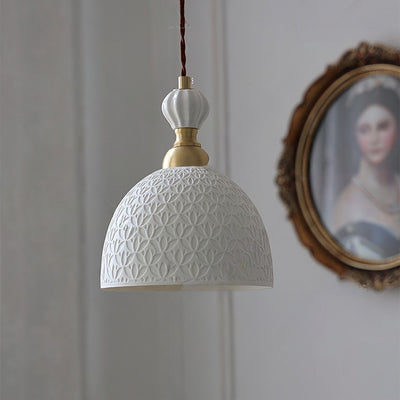 Lustre suspendu en céramique demi-cercle en cuivre traditionnel français à 1 lumière pour salle à manger 