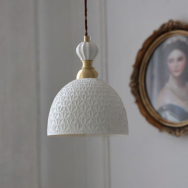 Lustre suspendu en céramique demi-cercle en cuivre traditionnel français à 1 lumière pour salle à manger 