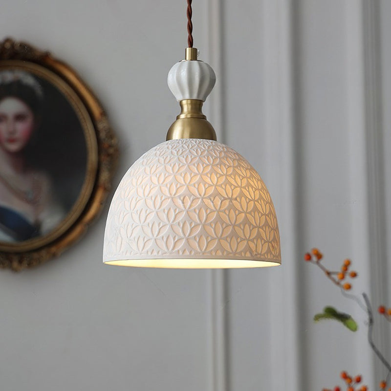 Lustre suspendu en céramique demi-cercle en cuivre traditionnel français à 1 lumière pour salle à manger 