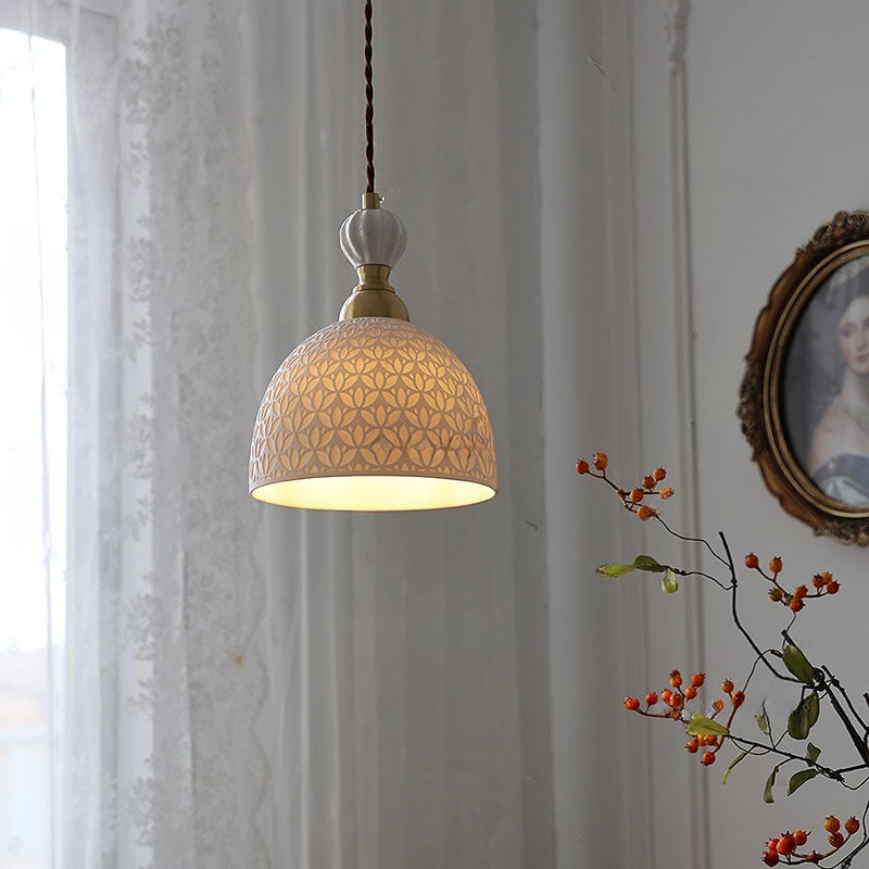 Lustre suspendu en céramique demi-cercle en cuivre traditionnel français à 1 lumière pour salle à manger 