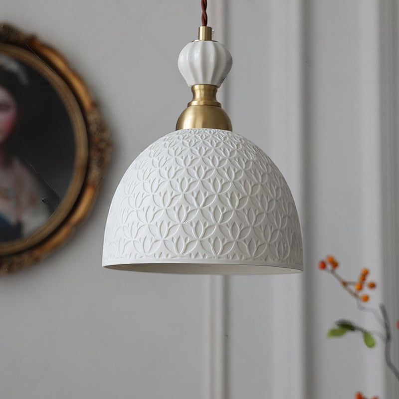 Lustre suspendu en céramique demi-cercle en cuivre traditionnel français à 1 lumière pour salle à manger 