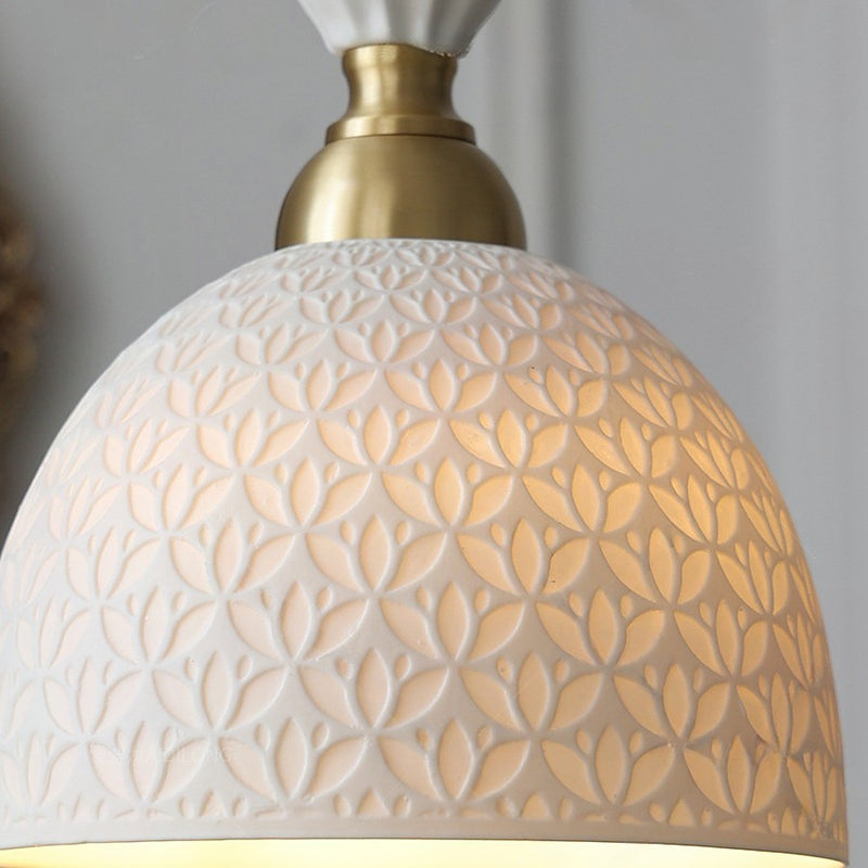 Lustre suspendu en céramique demi-cercle en cuivre traditionnel français à 1 lumière pour salle à manger 