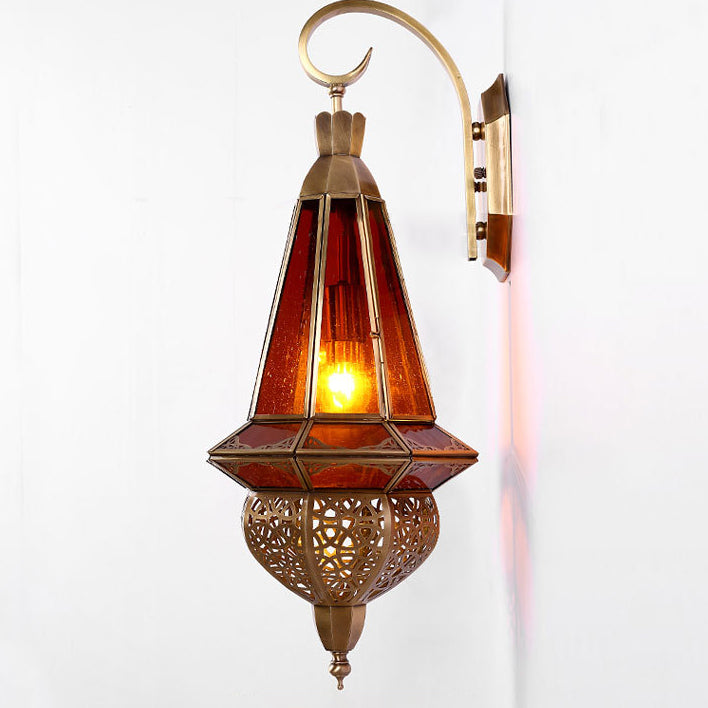 Moderne Art Deco geschnitzte Messing rot Glas Schatten 1-Licht Wandleuchte Lampe für Unterhaltung Zimmer 
