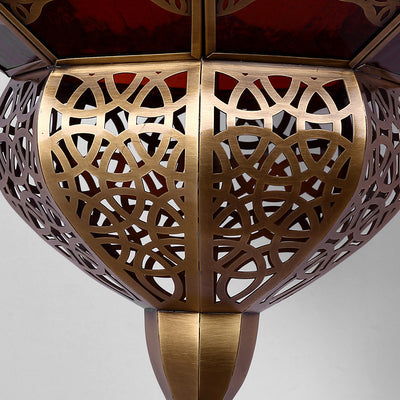 Moderne Art Deco geschnitzte Messing rot Glas Schatten 1-Licht Wandleuchte Lampe für Unterhaltung Zimmer 