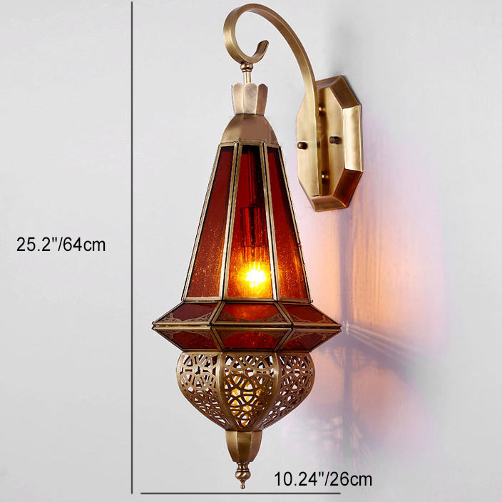 Moderne Art Deco geschnitzte Messing rot Glas Schatten 1-Licht Wandleuchte Lampe für Unterhaltung Zimmer 