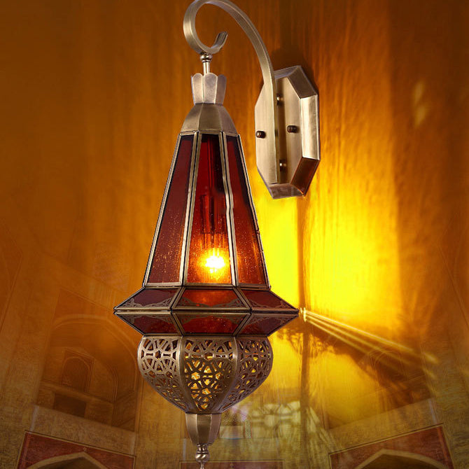 Moderne Art Deco geschnitzte Messing rot Glas Schatten 1-Licht Wandleuchte Lampe für Unterhaltung Zimmer 