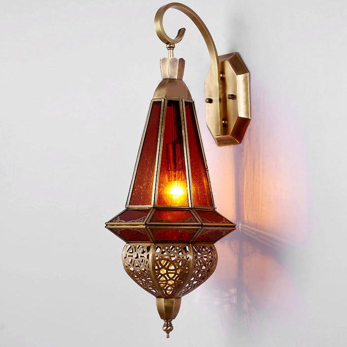 Moderne Art Deco geschnitzte Messing rot Glas Schatten 1-Licht Wandleuchte Lampe für Unterhaltung Zimmer 