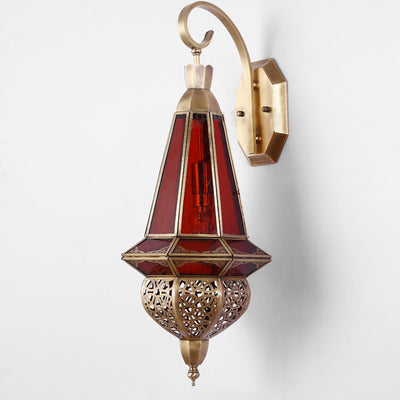 Moderne Art Deco geschnitzte Messing rot Glas Schatten 1-Licht Wandleuchte Lampe für Unterhaltung Zimmer 