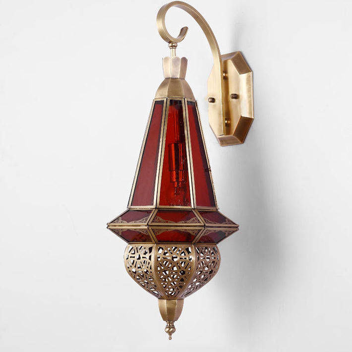 Moderne Art Deco geschnitzte Messing rot Glas Schatten 1-Licht Wandleuchte Lampe für Unterhaltung Zimmer 