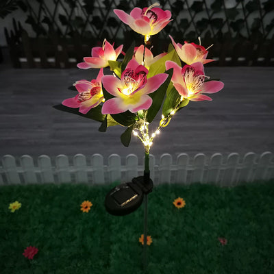 Contemporary Creative Artificial Orchid Flower LED Solar Waterproof Lawn Insert Light For Outdoor Patio
