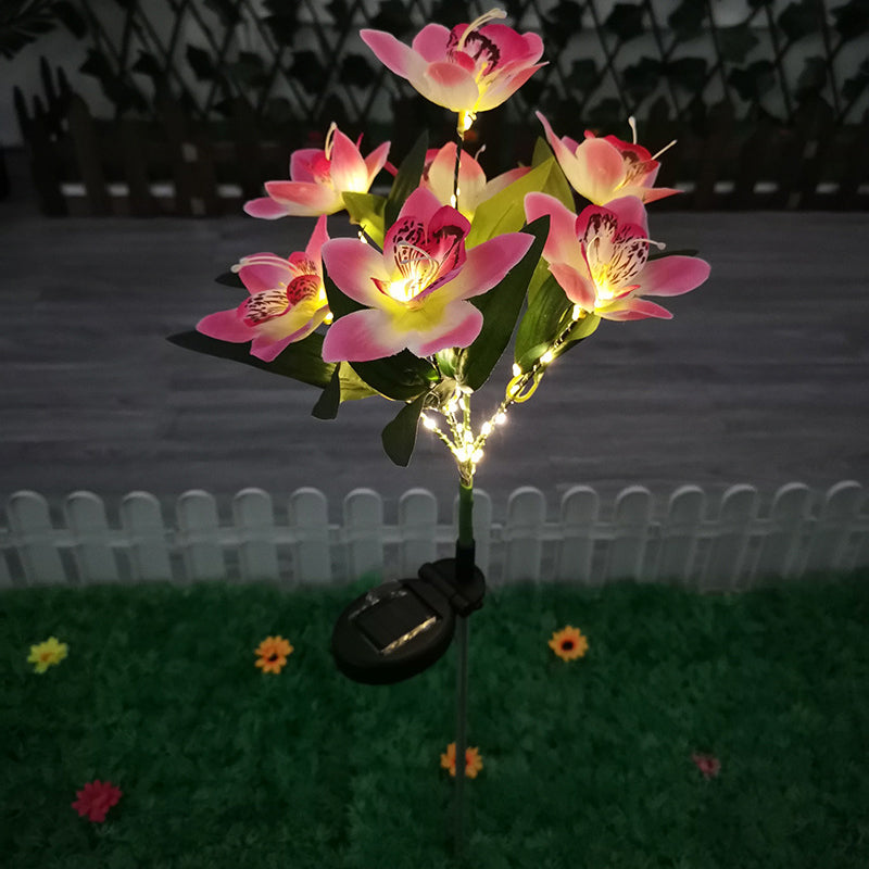Contemporary Creative Artificial Orchid Flower LED Solar Waterproof Lawn Insert Light For Outdoor Patio