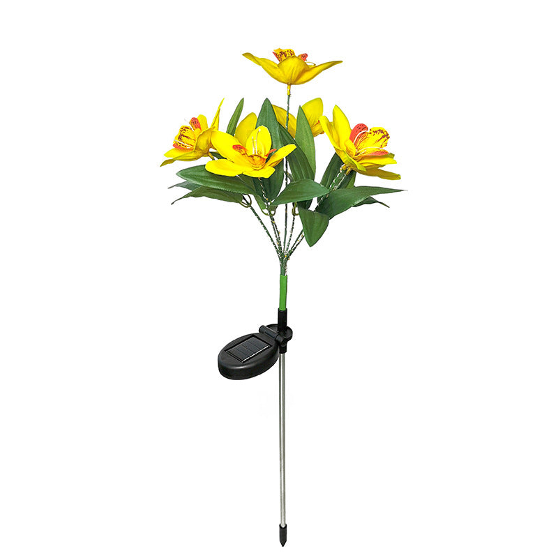 Contemporary Creative Artificial Orchid Flower LED Solar Waterproof Lawn Insert Light For Outdoor Patio