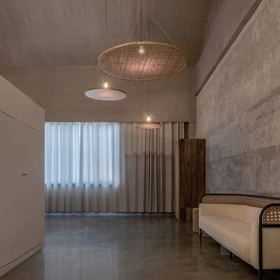 Suspension lumineuse ronde en rotin rustique traditionnel à 1 lumière pour salle à manger 