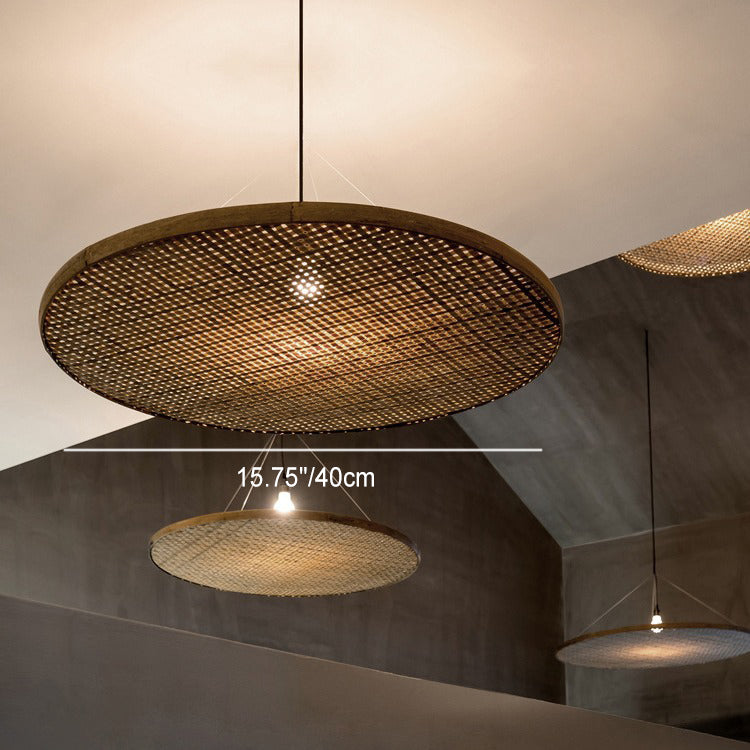 Suspension lumineuse ronde en rotin rustique traditionnel à 1 lumière pour salle à manger 