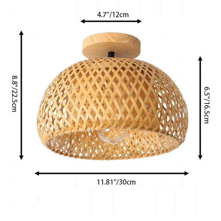 Plafonnier semi-encastré à 1 lumière en tissage de bambou semi-circulaire de style ferme traditionnelle pour salon 