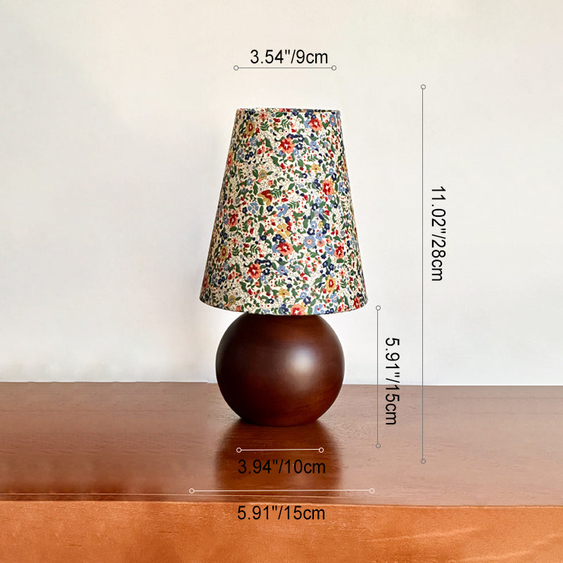 Traditionelle französische pastorale Tischlampe mit Blumendruck, Stoff, runder Schirm, Massivholzsockel, 1-flammig, für Schlafzimmer 