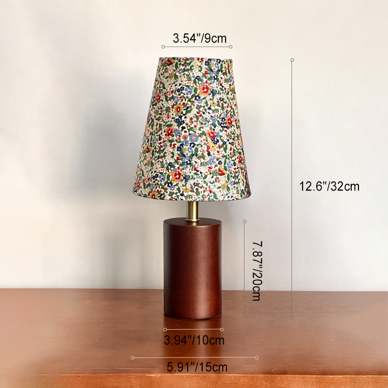 Traditionelle französische pastorale Tischlampe mit Blumendruck, Stoff, runder Schirm, Massivholzsockel, 1-flammig, für Schlafzimmer 