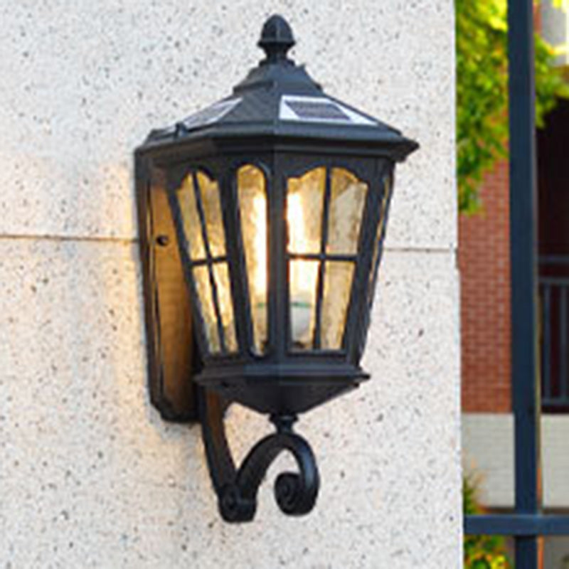 Zeitgenössische industrielle achteckige Aluminiumglas-LED-Solar-wasserdichte Wandleuchte für die Terrasse im Freien 