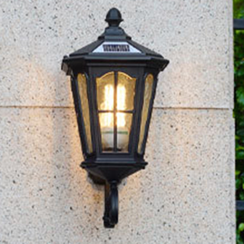 Zeitgenössische industrielle achteckige Aluminiumglas-LED-Solar-wasserdichte Wandleuchte für die Terrasse im Freien 
