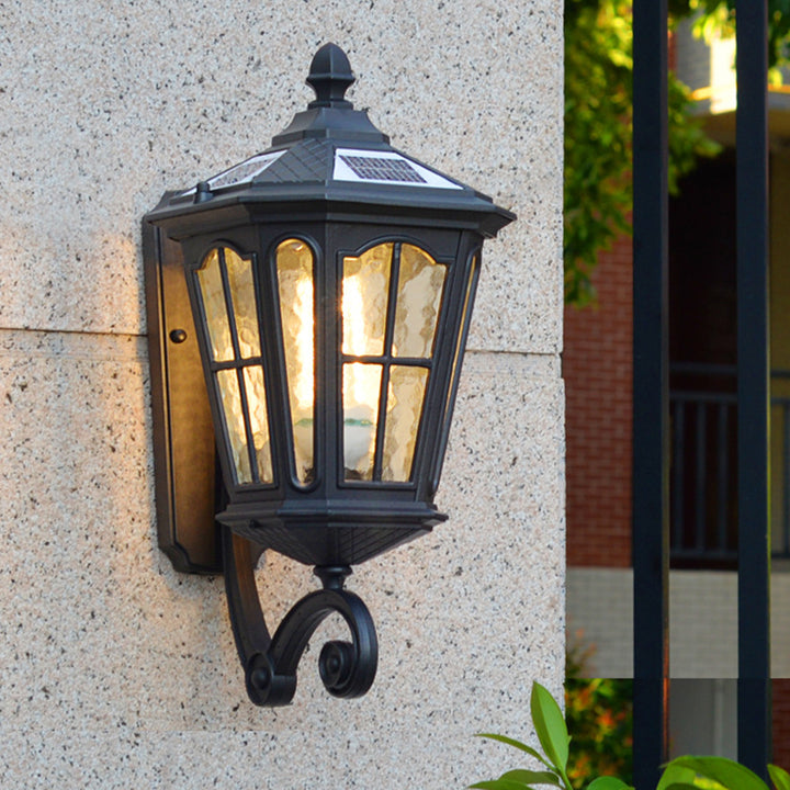 Contemporary Industrial Octagonal Aluminum Glass LED Solar Waterproof Wall Sconce Lamp For Outdoor Patio