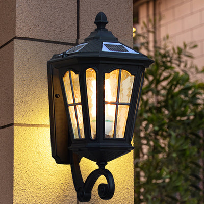 Zeitgenössische industrielle achteckige Aluminiumglas-LED-Solar-wasserdichte Wandleuchte für die Terrasse im Freien 