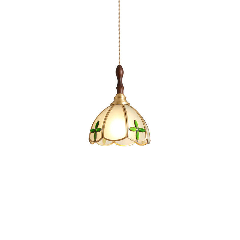 Lustre à une lumière avec abat-jour en verre à motif d&