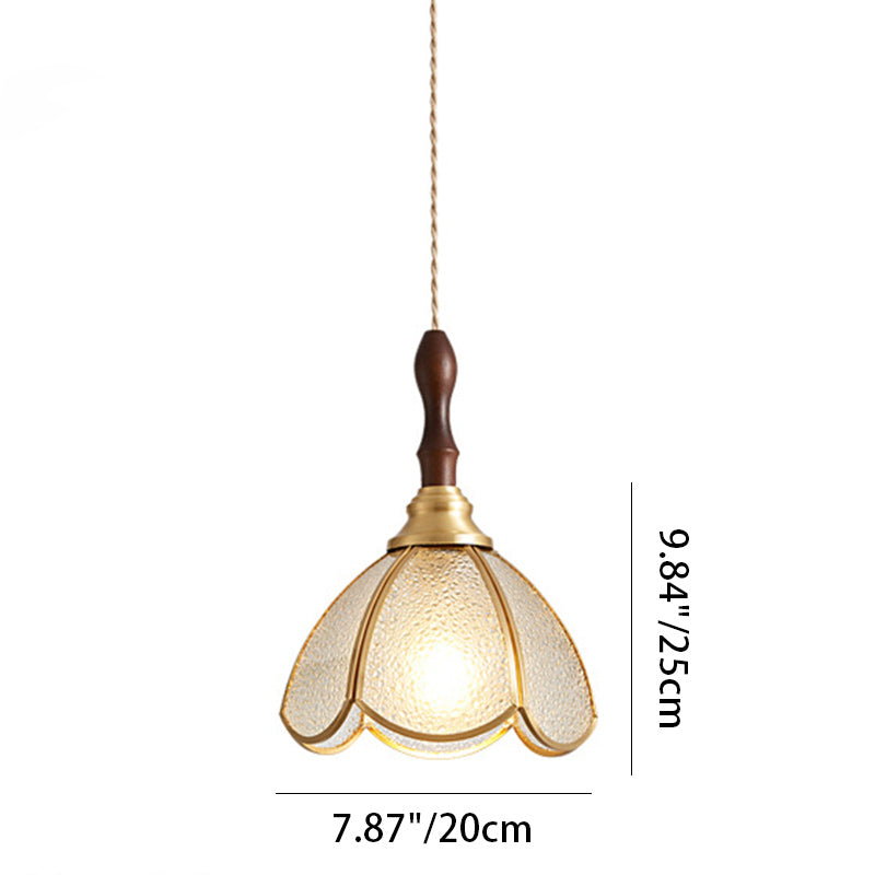 Lustre à une lumière avec abat-jour en verre à motif d&
