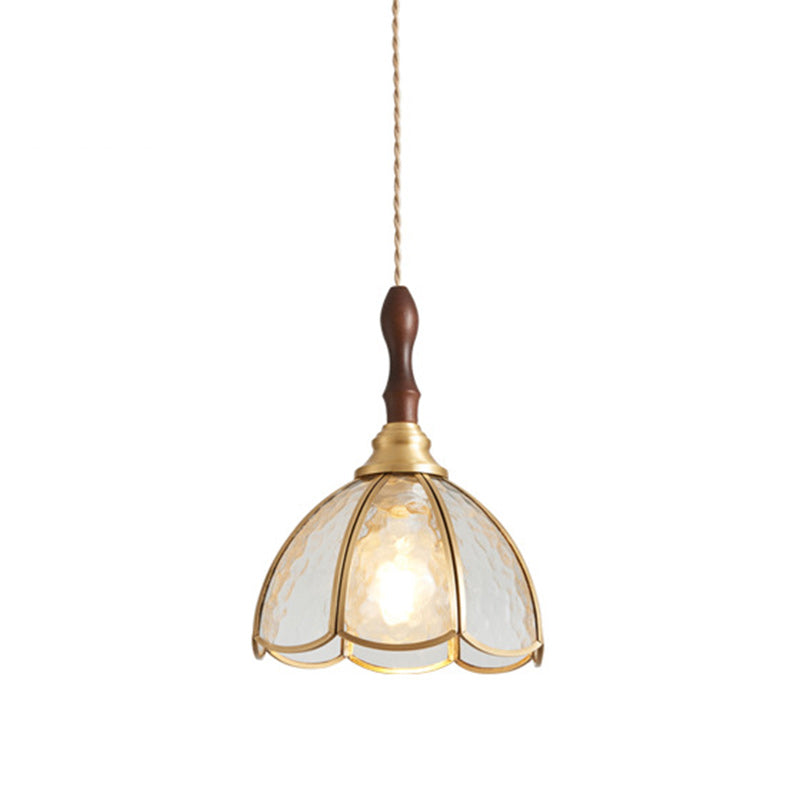 Lustre à une lumière avec abat-jour en verre à motif d&