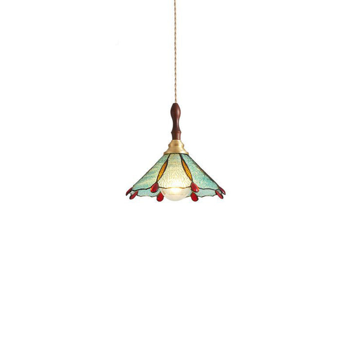 Abat-jour conique en vitrail traditionnel français 1 lumière pour suspension dans le salon 