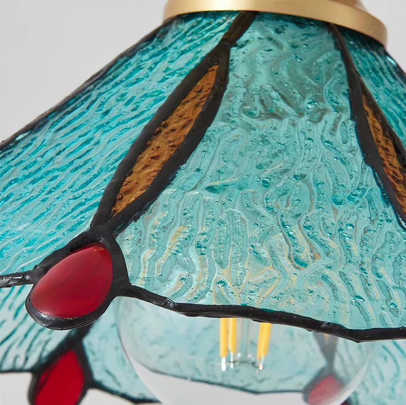 Abat-jour conique en vitrail traditionnel français 1 lumière pour suspension dans le salon 