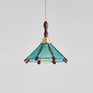 Abat-jour conique en vitrail traditionnel français 1 lumière pour suspension dans le salon 