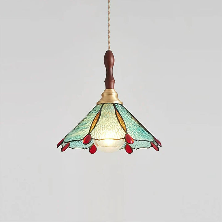 Abat-jour conique en vitrail traditionnel français 1 lumière pour suspension dans le salon 