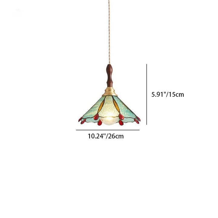 Abat-jour conique en vitrail traditionnel français 1 lumière pour suspension dans le salon 