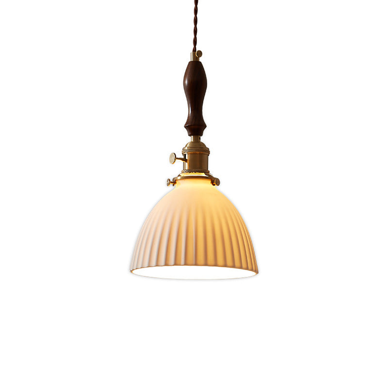 Lámpara colgante redonda de cerámica de madera japonesa tradicional de 1 luz para sala de estar 