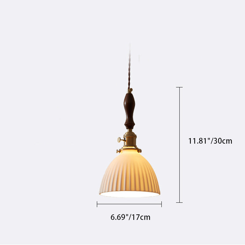 Lámpara colgante redonda de cerámica de madera japonesa tradicional de 1 luz para sala de estar 