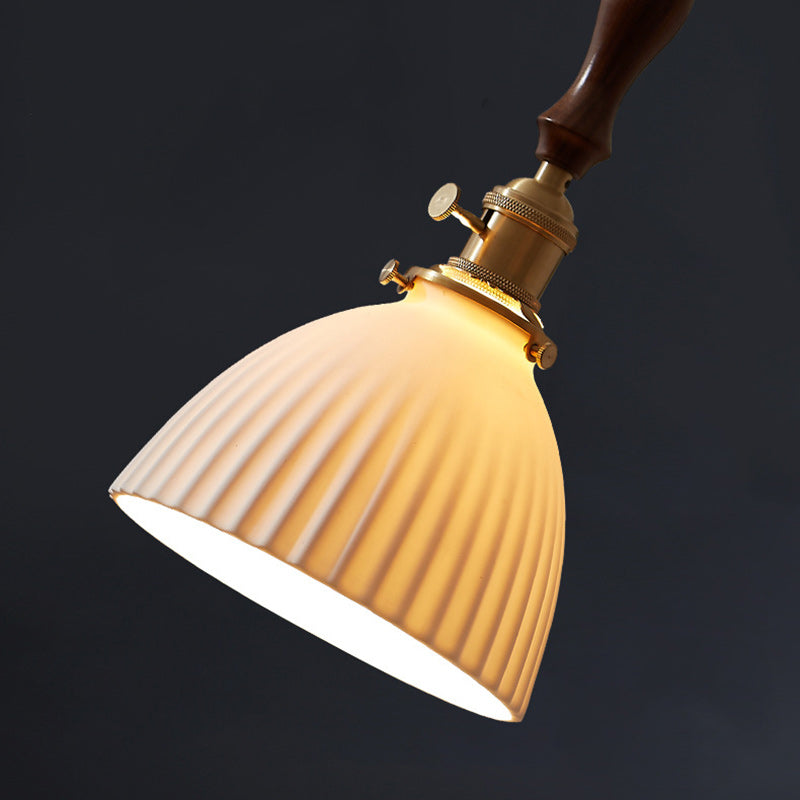 Lámpara colgante redonda de cerámica de madera japonesa tradicional de 1 luz para sala de estar 