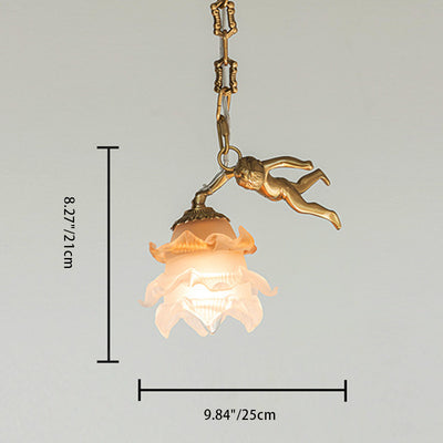 Chandelier traditionnel en laiton antique français avec abat-jour en verre fleur d'ange 1/3 lumières pour salon 