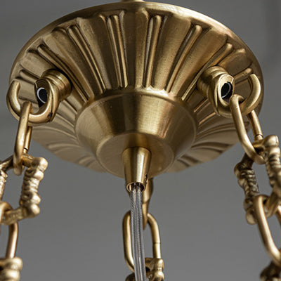 Chandelier traditionnel en laiton antique français avec abat-jour en verre fleur d'ange 1/3 lumières pour salon 