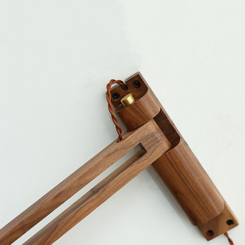 Traditionelle japanische Holz-Travertin-Wandleuchte mit rundem Schirm, einflammig, einziehbar, klappbar, für Wohnzimmer