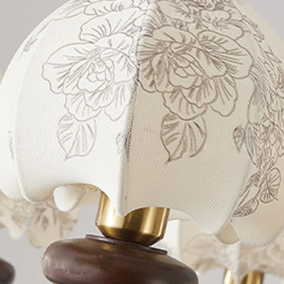 Traditioneller französischer Kronleuchter mit bedrucktem Stoffschirm aus Eschenholz, 3/5 Lichter, für Wohnzimmer 