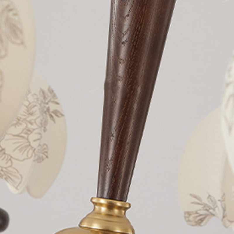 Traditioneller französischer Kronleuchter mit bedrucktem Stoffschirm aus Eschenholz, 3/5 Lichter, für Wohnzimmer 