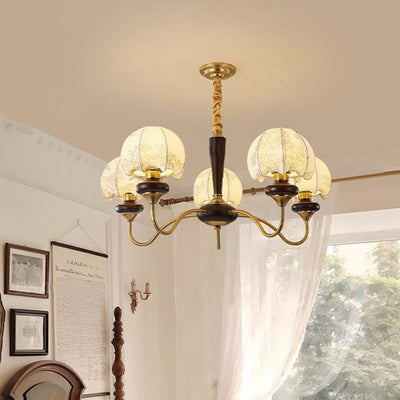 Traditioneller französischer Kronleuchter mit bedrucktem Stoffschirm aus Eschenholz, 3/5 Lichter, für Wohnzimmer 