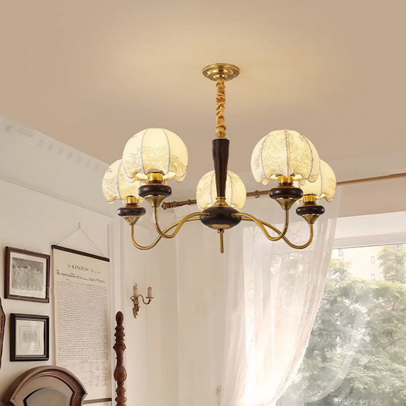Traditioneller französischer Kronleuchter mit bedrucktem Stoffschirm aus Eschenholz, 3/5 Lichter, für Wohnzimmer 