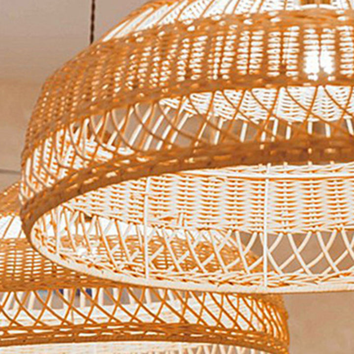 Lámpara colgante de 1 luz con forma de sombrero de tejido de ratán boho contemporáneo para comedor 