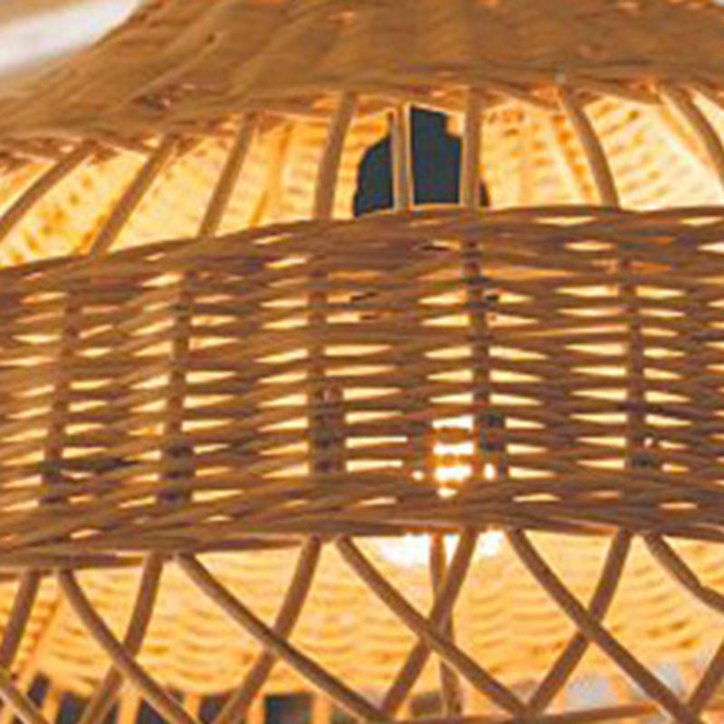 Lámpara colgante de 1 luz con forma de sombrero de tejido de ratán boho contemporáneo para comedor 