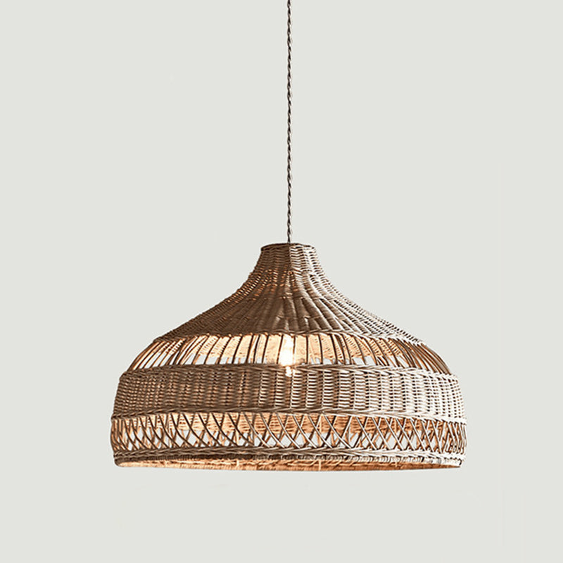 Lámpara colgante de 1 luz con forma de sombrero de tejido de ratán boho contemporáneo para comedor 