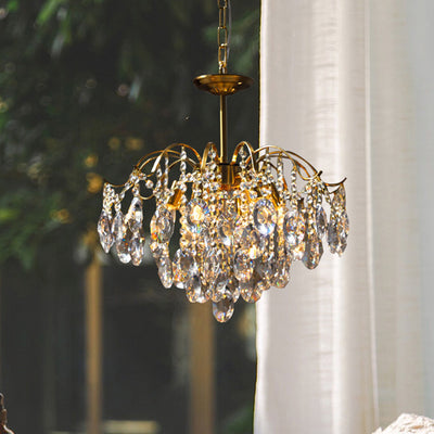 Lustre contemporain de luxe avec cadre en cuivre massif et chaîne de cristal éblouissante à 6 lumières pour salon 