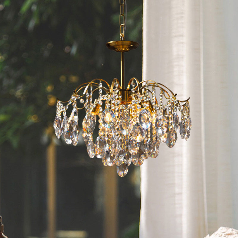 Lustre contemporain de luxe avec cadre en cuivre massif et chaîne de cristal éblouissante à 6 lumières pour salon 