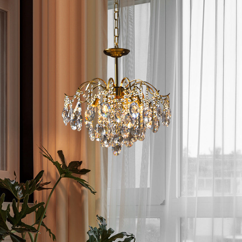 Lustre contemporain de luxe avec cadre en cuivre massif et chaîne de cristal éblouissante à 6 lumières pour salon 